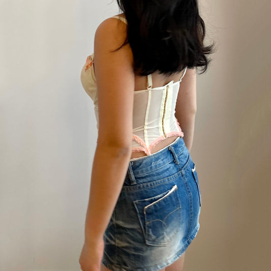 Cream and Pink Corset Top - Zoehify 