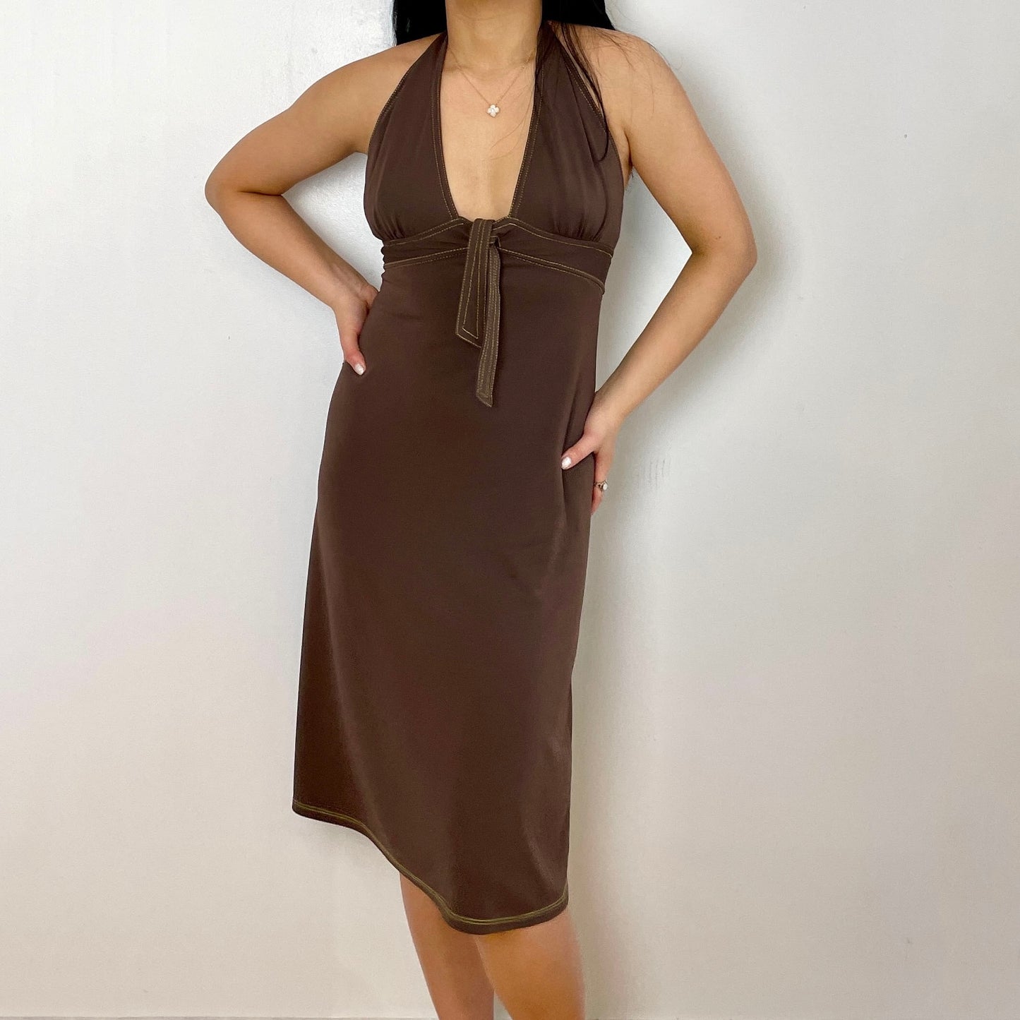 BCBG Brown Halter Neck Dress - Zoehify 