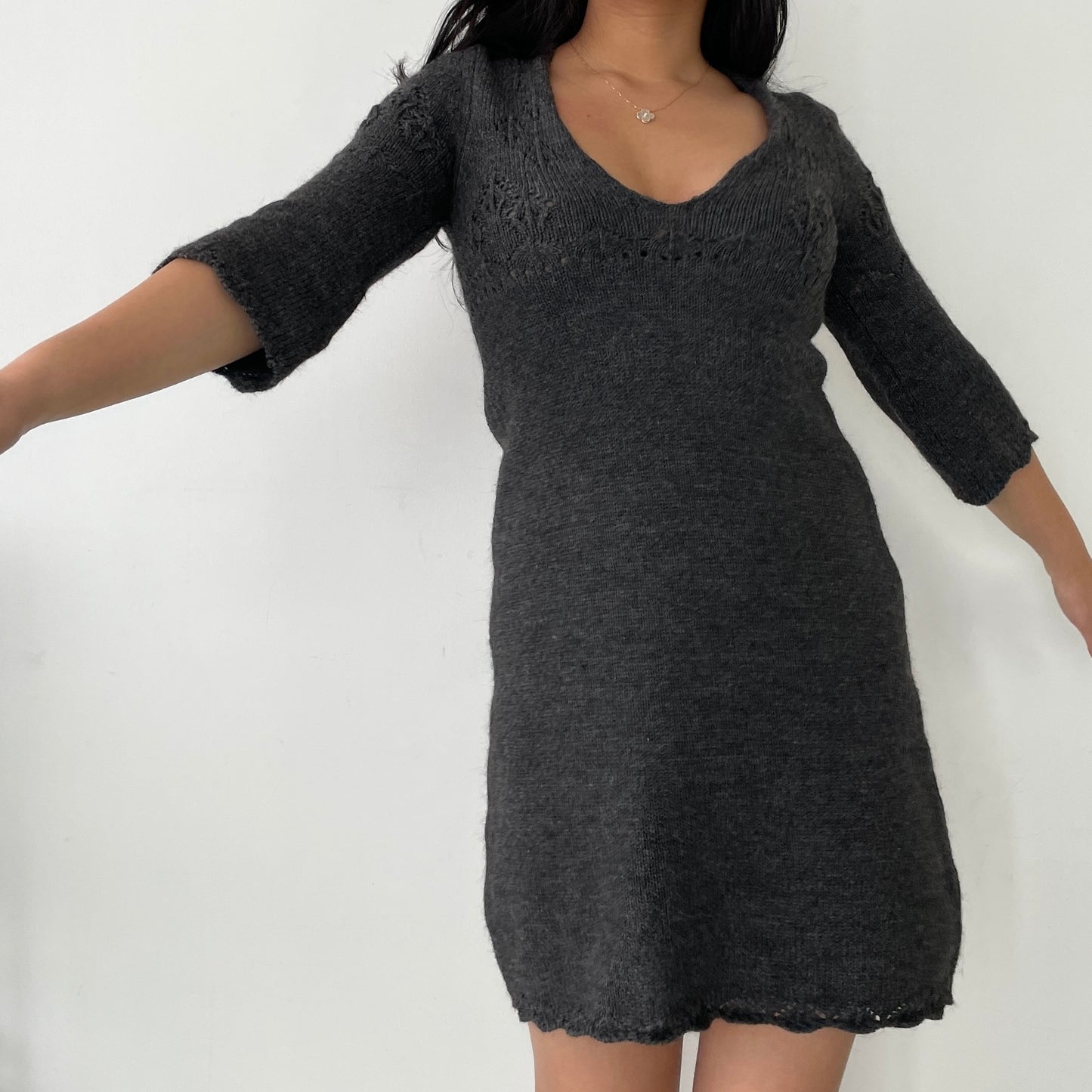 Miss Sixty Grey Alpaca and Wool Blend Long Sleeve Knit Mini Dress - Small