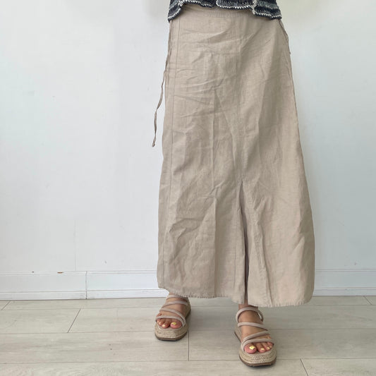 Beige Sarah Pacini Linen Maxi Skirt