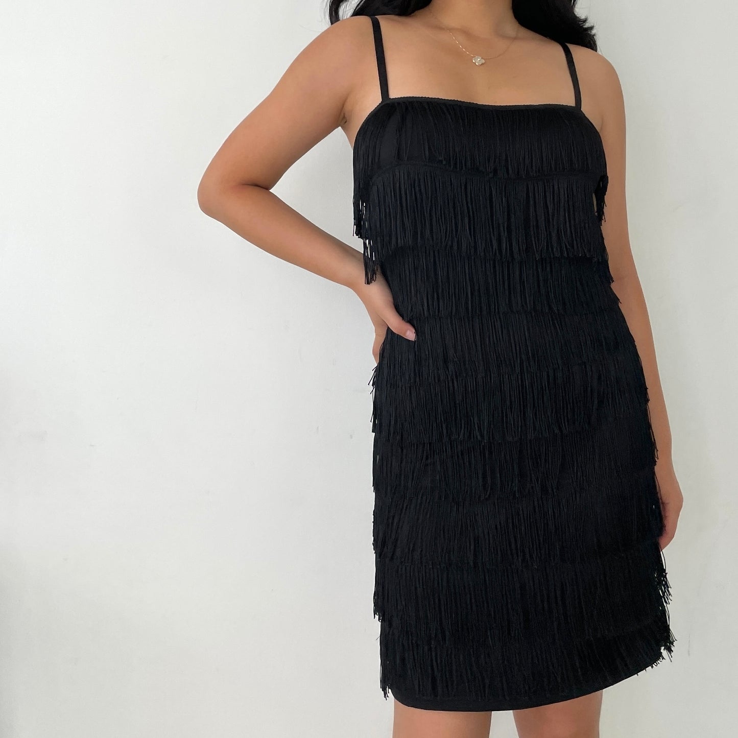 Black Fringe Flapper Dress - Small