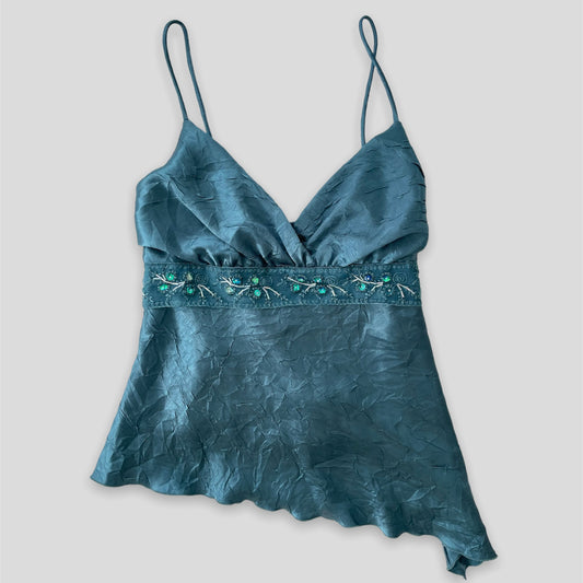 Y2K Style Blue Satin Cami Top - Zoehify 