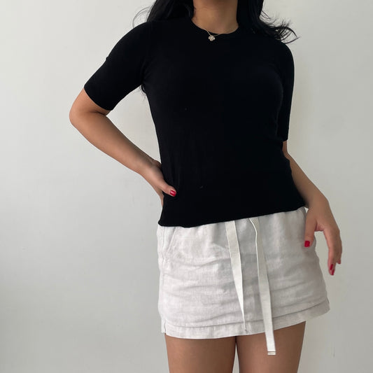 Zara Black Short Sleeve High Neck Knit Top