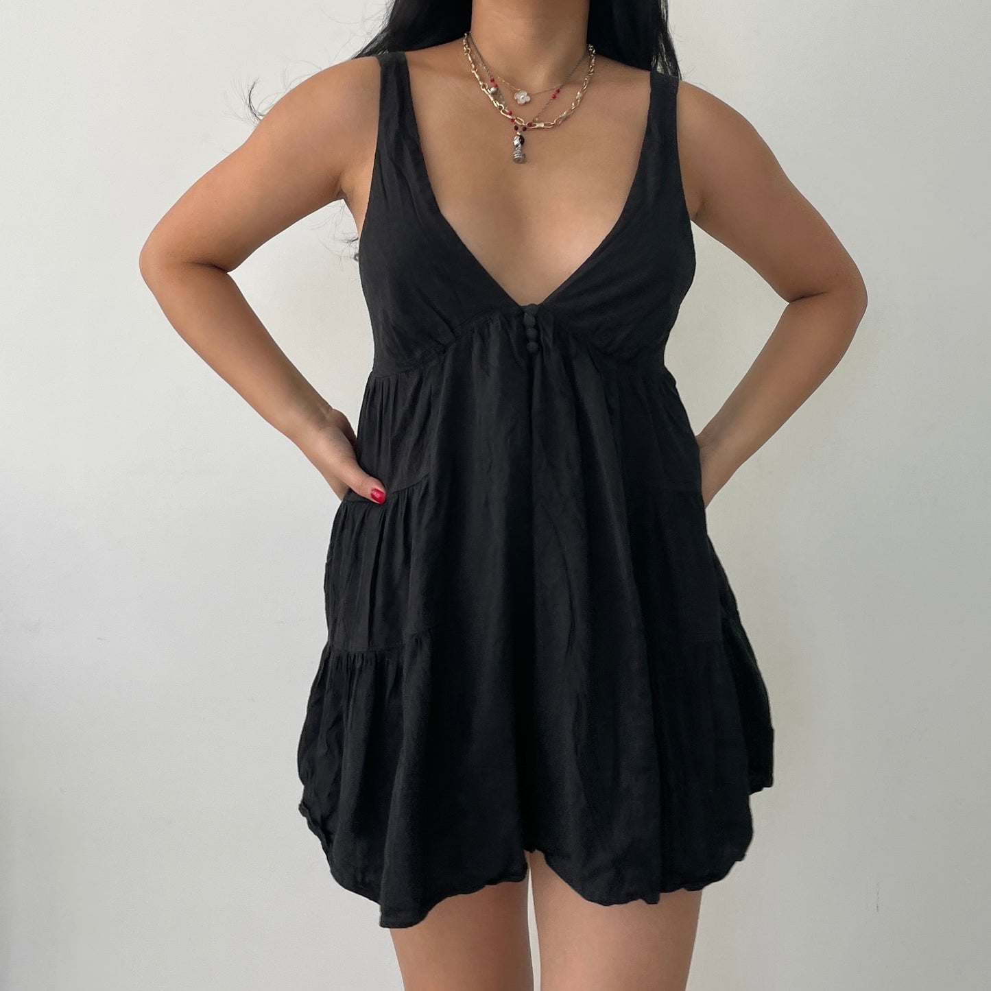 Urban Outfitters Black Plunge Neck Babydoll Beach Dress