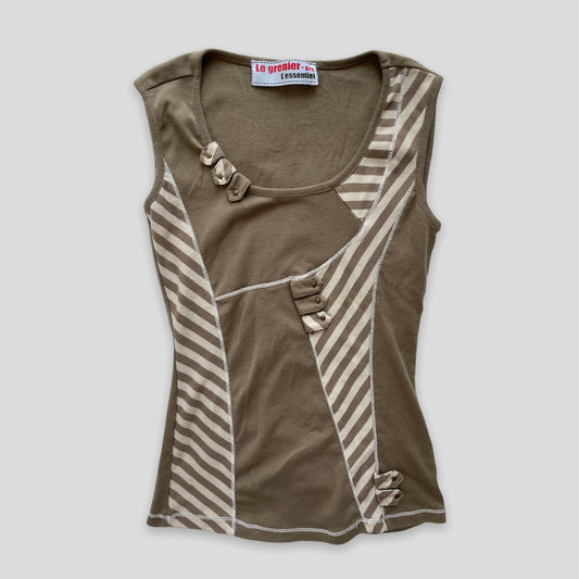 Beige Sleeveless Striped Top - Zoehify 