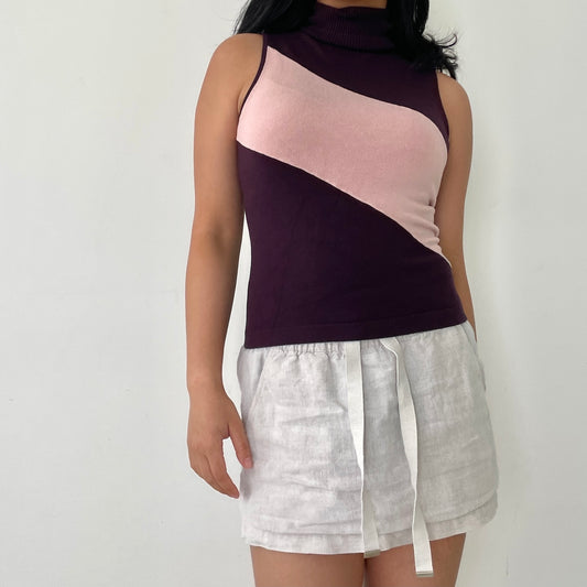 Pink & Purple Sleeveless Turtleneck Top