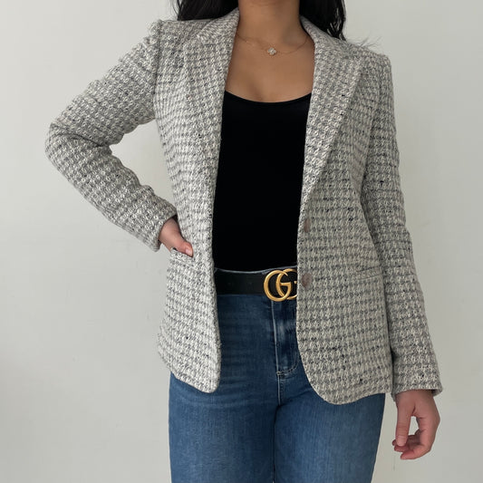 Vintage 1970s Pierre Bouchard Light Blue and Cream Tweed Blazer - Small/Medium