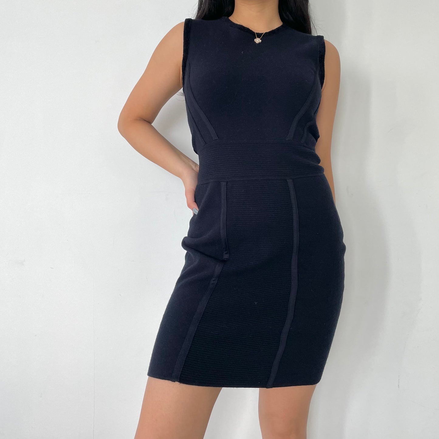 Diane Von Furstenberg Navy Knit Sleeveless Dress - Small