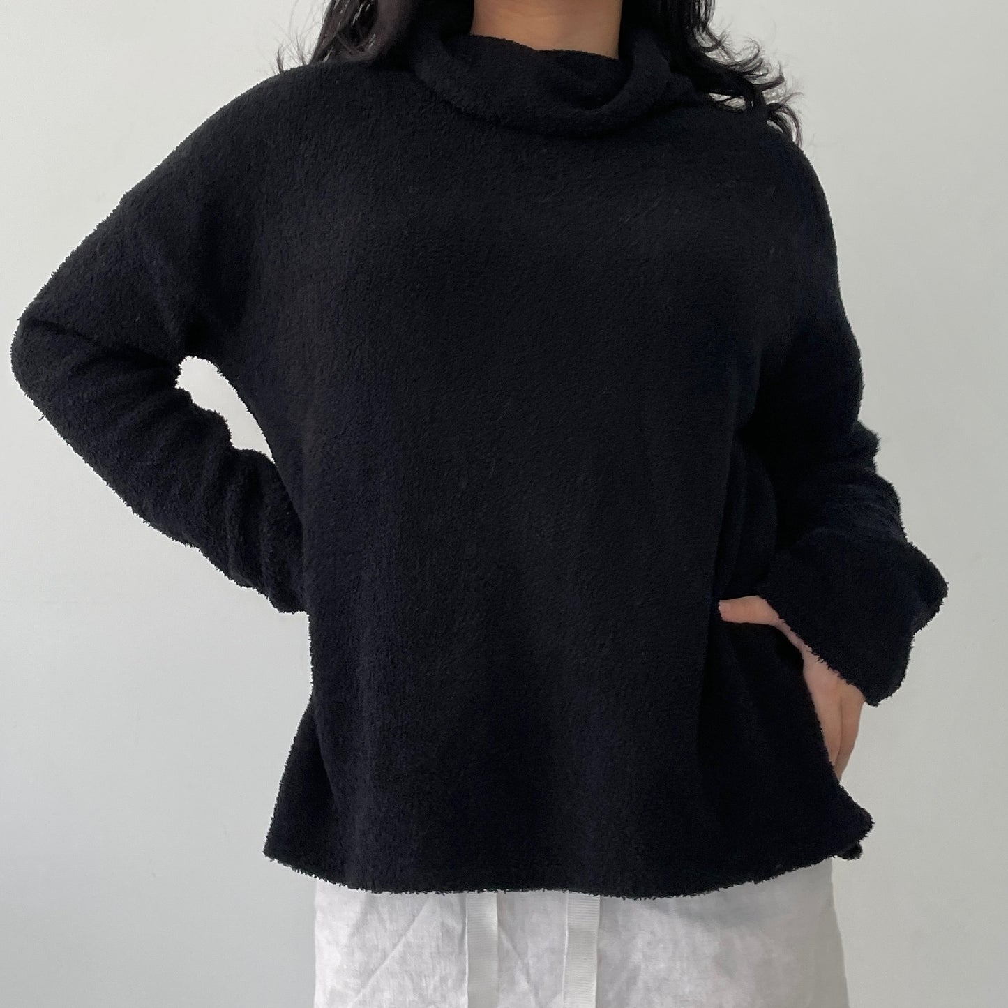 Black Long Sleeve Fuzzy Turtleneck Jumper - Small