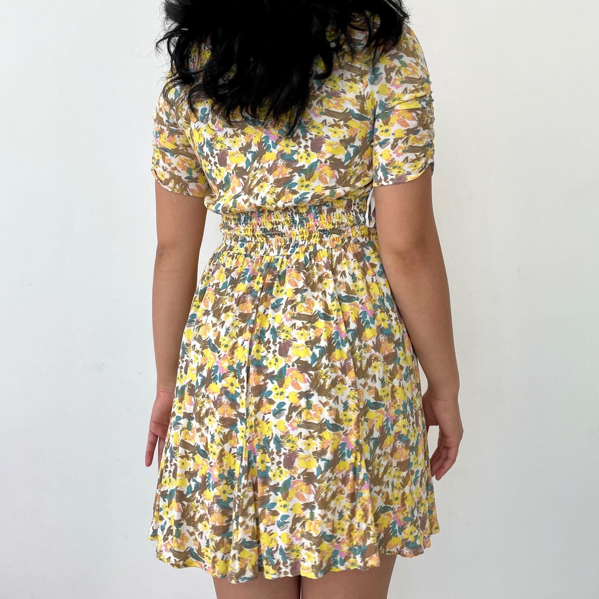 Yellow Floral Free People Short Sleeved Sundress - Zoehify 