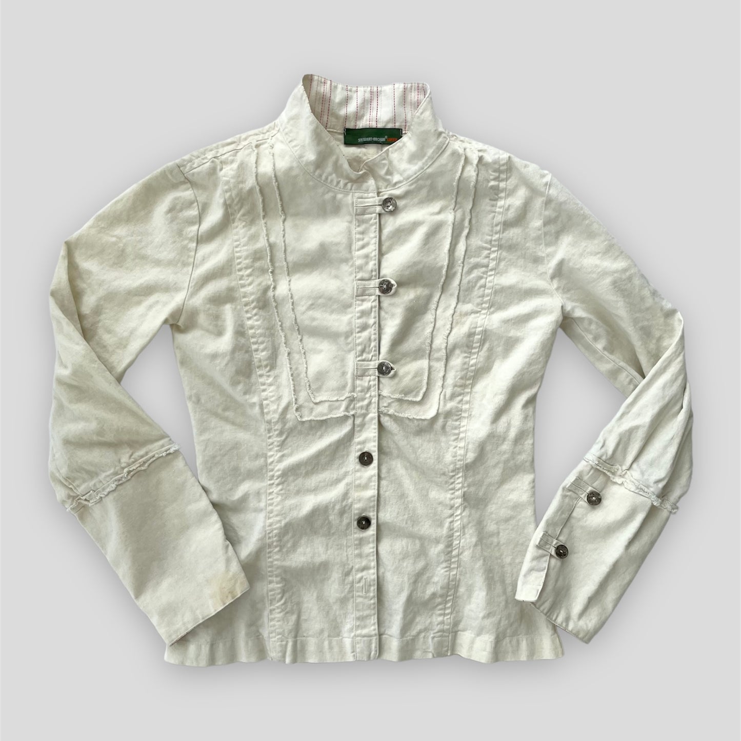 Stewart + Brown Organic White Long Sleeve Button Down Collar Blouse - X-Small/Small