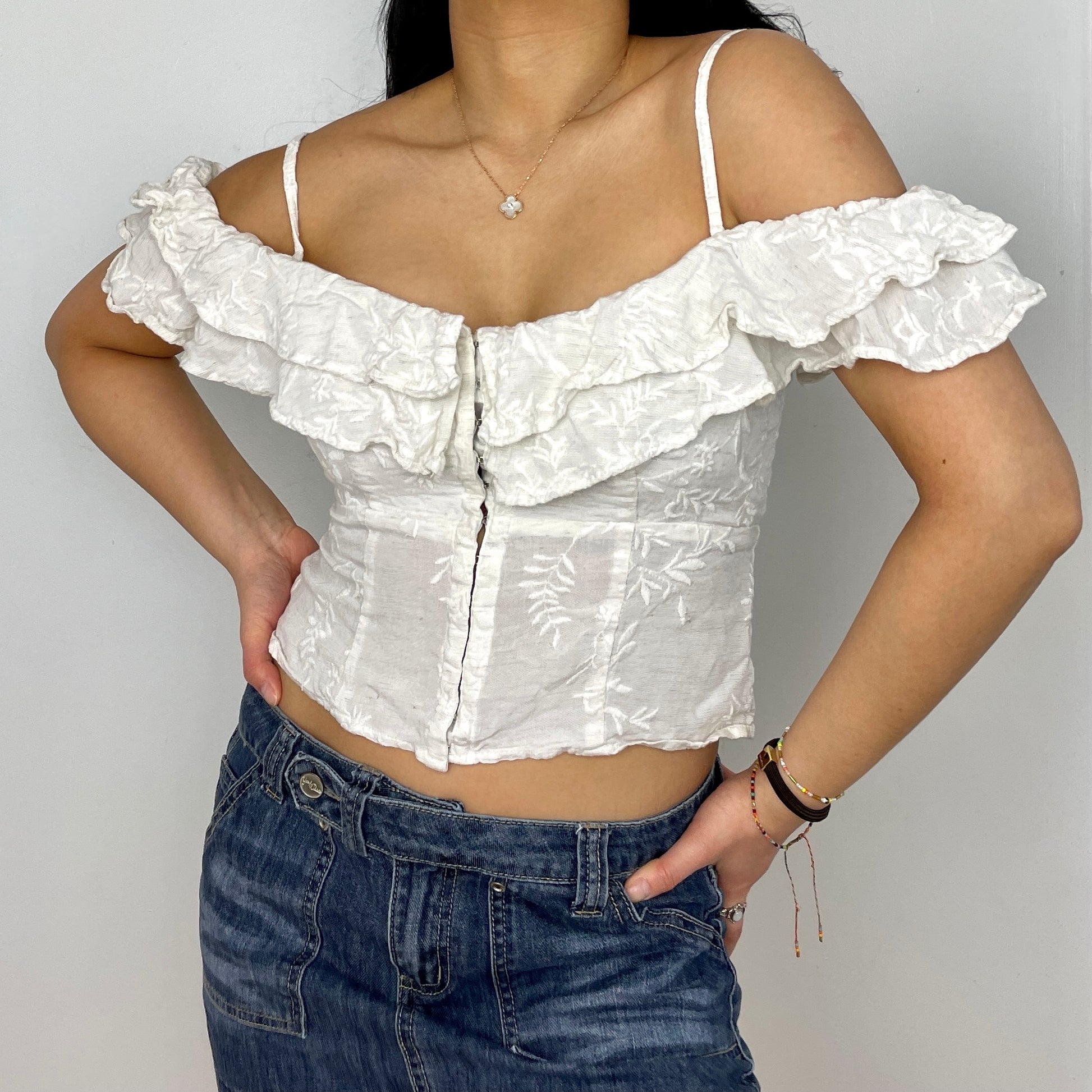 Guess White Strappy Off Shoulder Top - Zoehify 