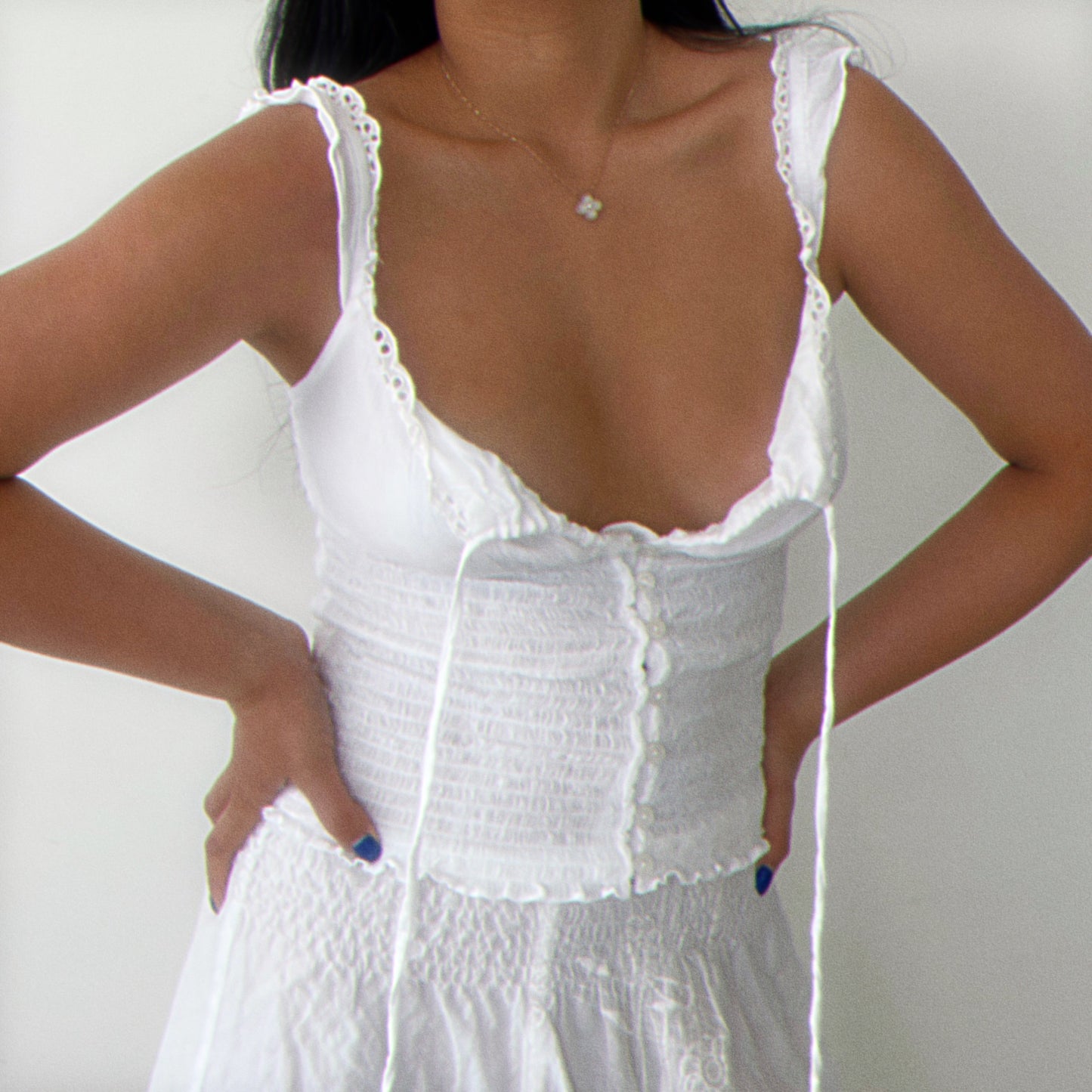 White Milkmaid Style Button Up Shirred Guess Cami Top