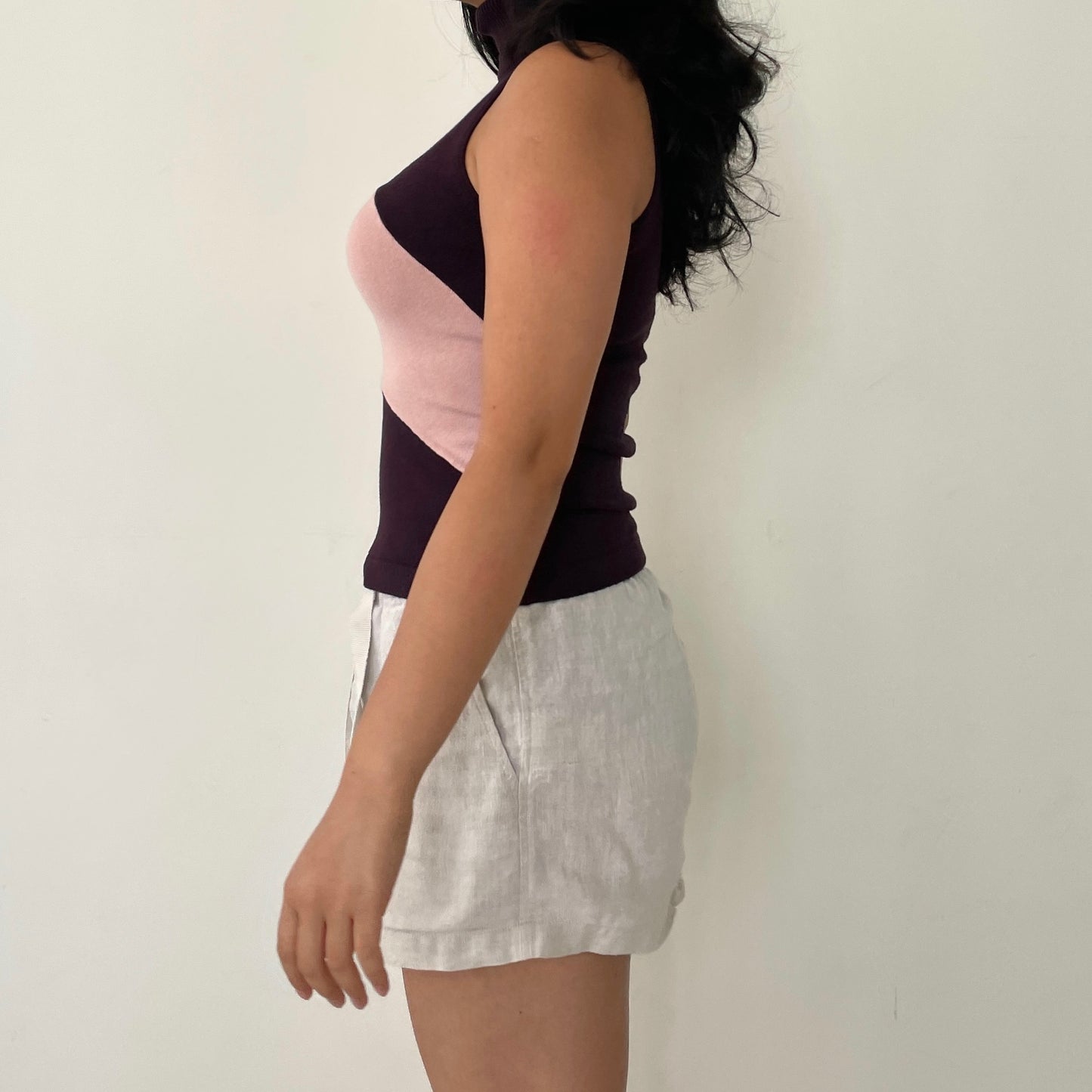 Pink & Purple Sleeveless Turtleneck Top