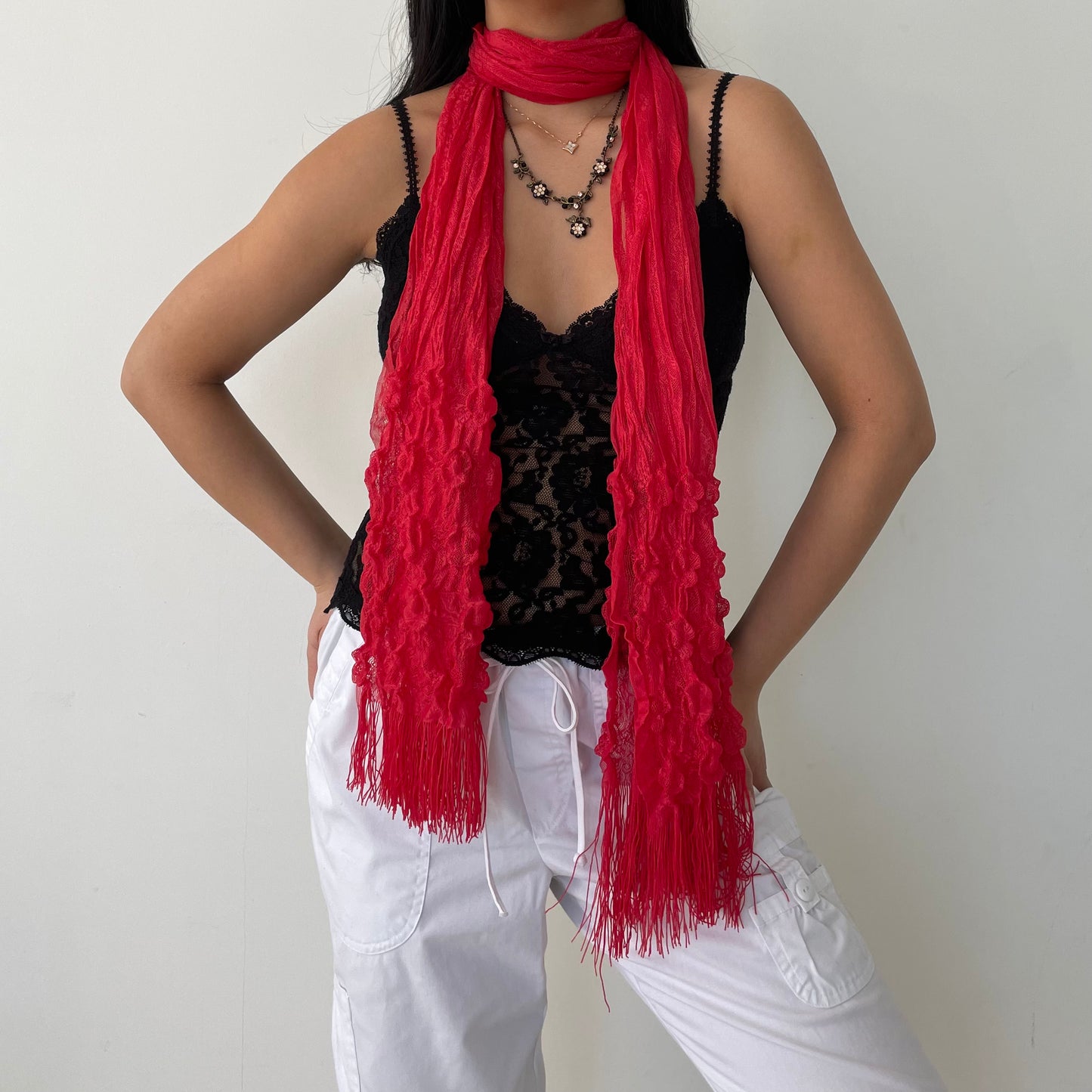 Red Knitted Skinny Scarf