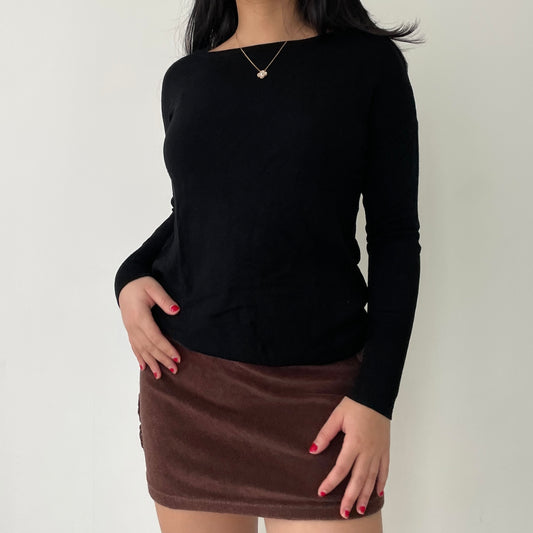 Black Long Sleeve Crewneck Knit Top - Medium/Large