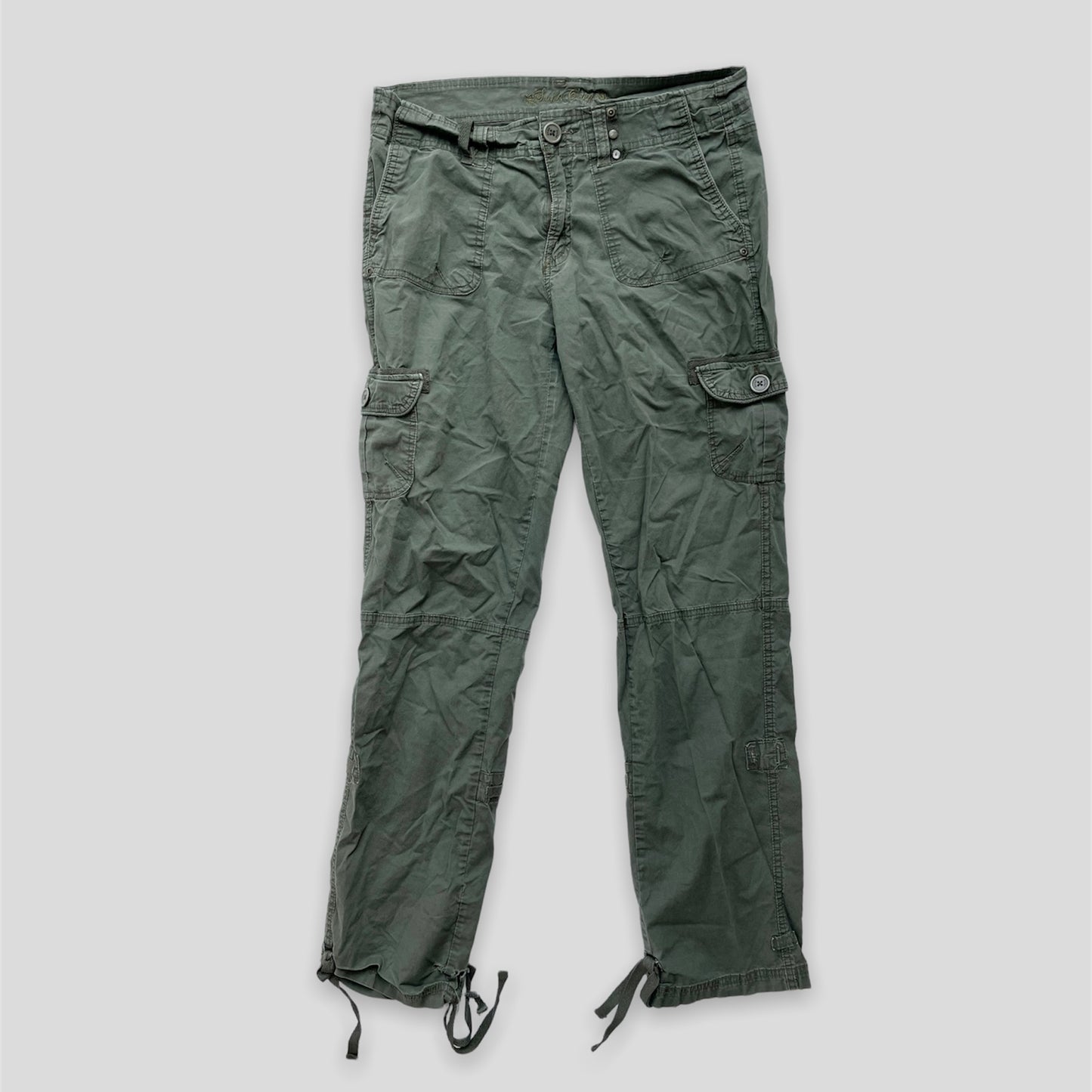 Army Green Mid-Rise Straight Leg Cargo Pants - Medium