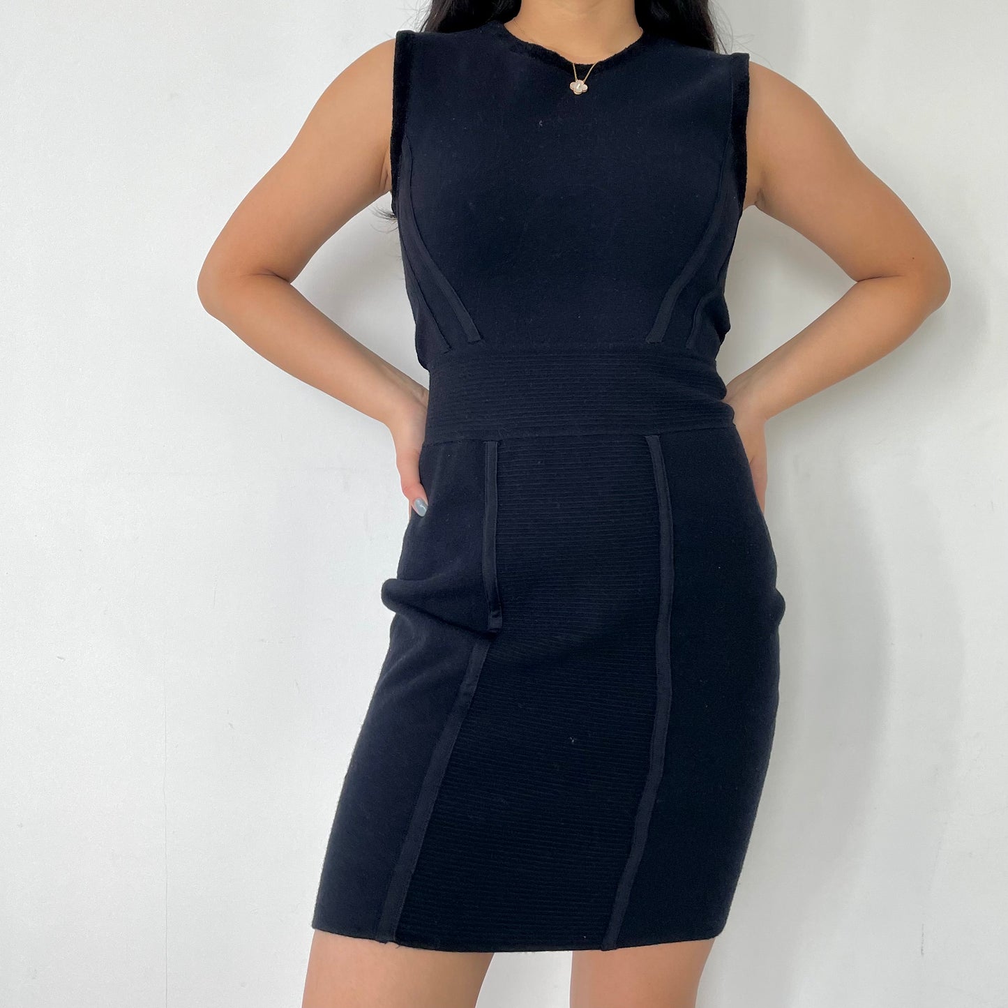 Diane Von Furstenberg Navy Knit Sleeveless Dress - Small