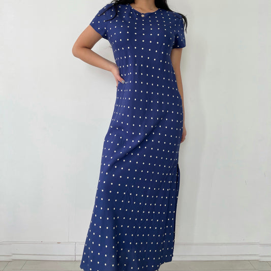 Reformation Blue Polka Dot Short Sleeve Maxi Dress - Medium