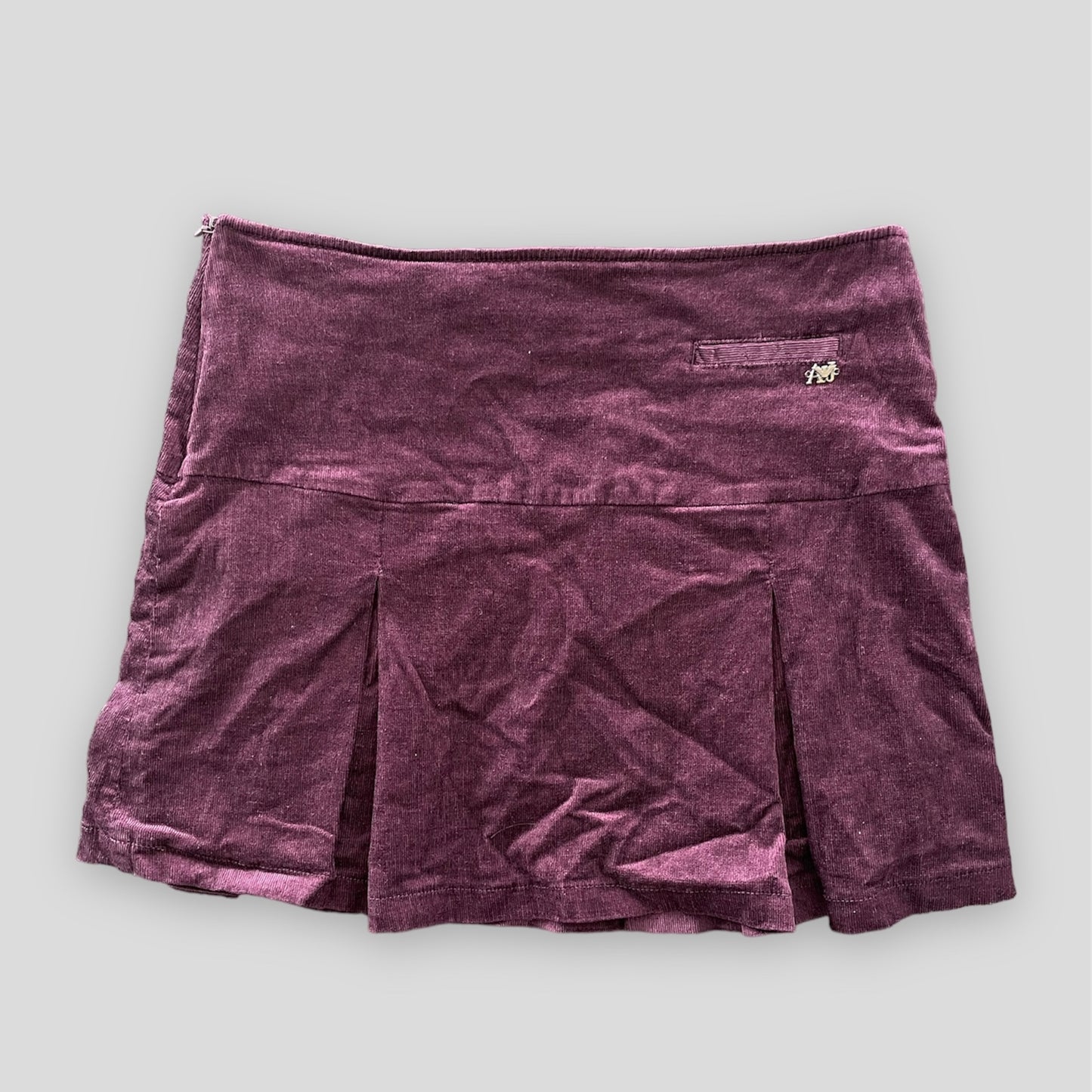 Armani Jeans Burgundy Corduory Pleated Mini Skirt - Medium