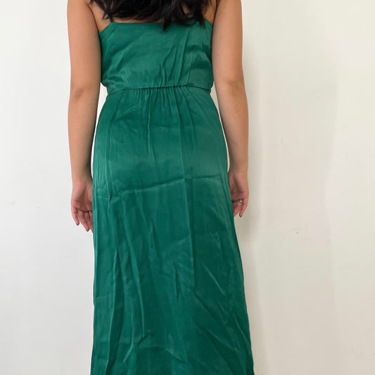 BNWT Anthropologie Green Satin Midi Dress - Zoehify 