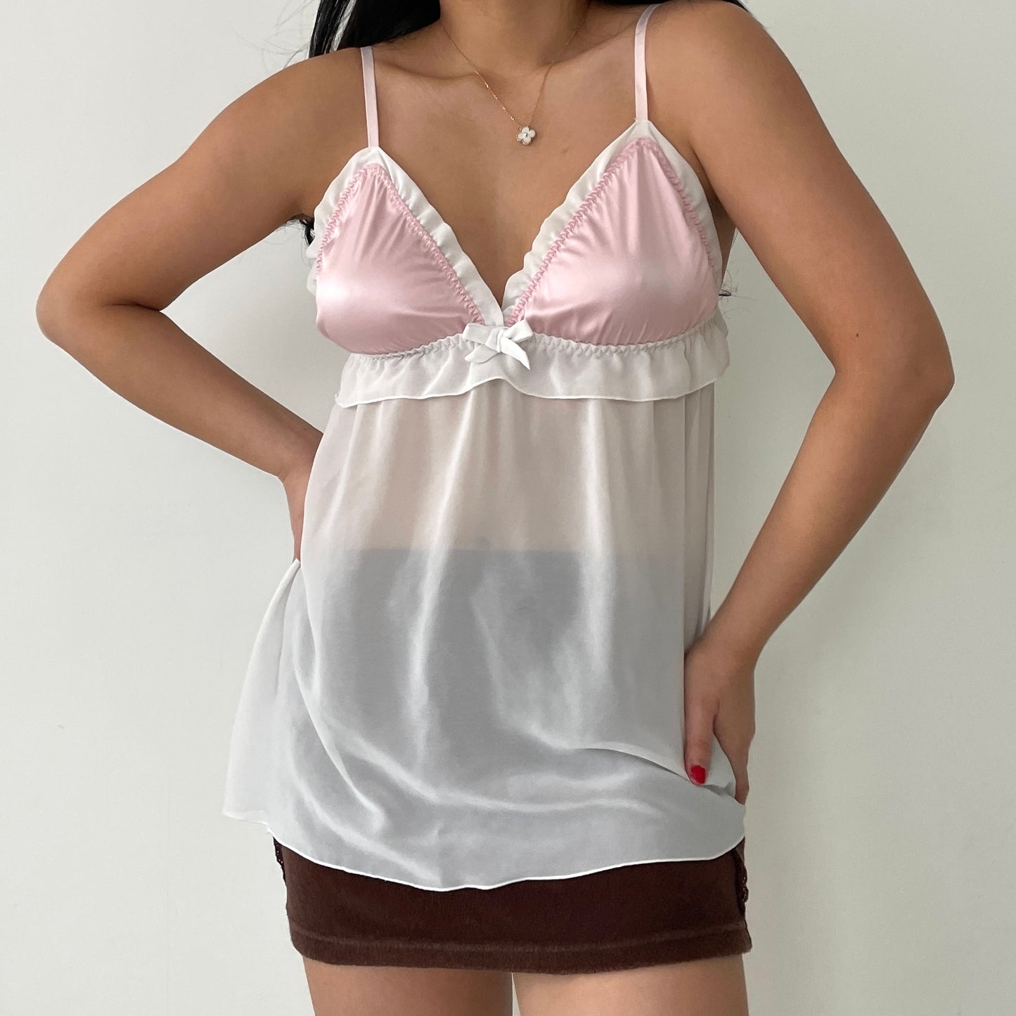 Pink & White Sheer Babydoll Lingerie Top - Medium