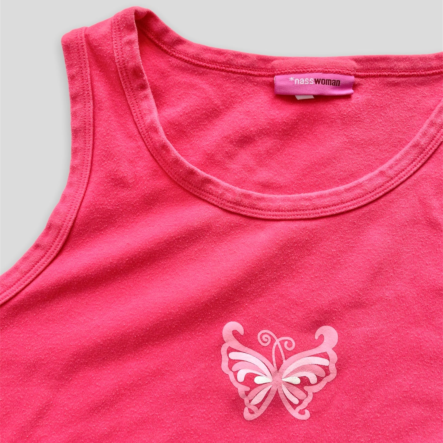 Pink Butterfly Ruched Tank Top