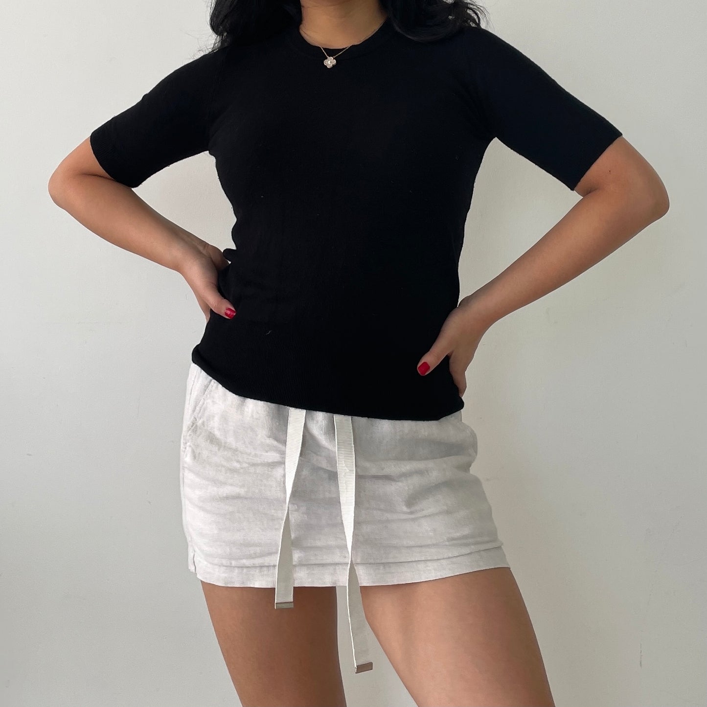 Zara Black Short Sleeve High Neck Knit Top