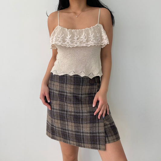 Polo Ralph Lauren Brown and Purple Tartan Wool Mini Skirt - Medium