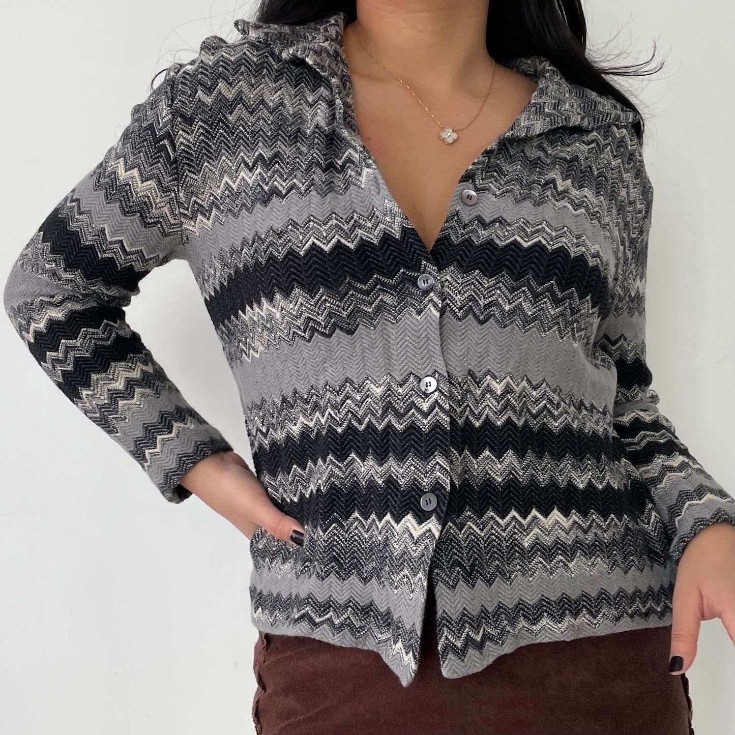 Missoni Black & Grey Iconic Zig Zag Cardigan - Large