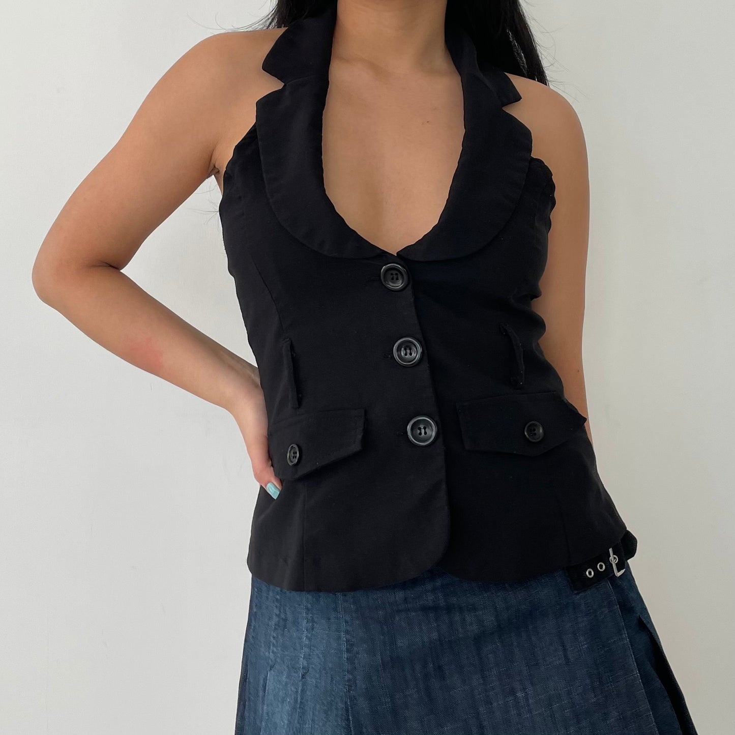 Black Halter Waistcoat Style Vest - Small