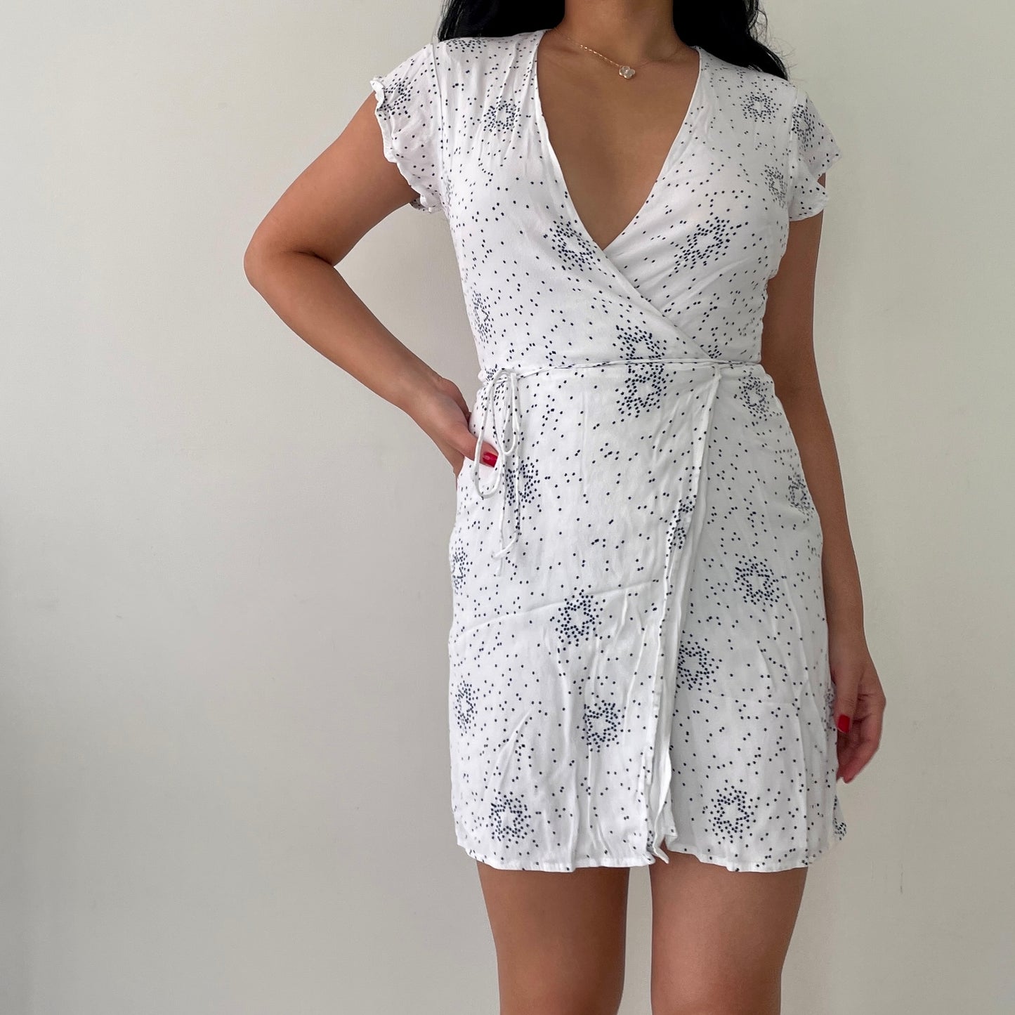 Rails White V-Neck Short Sleeve Wrap Dress W/ Navy Stars