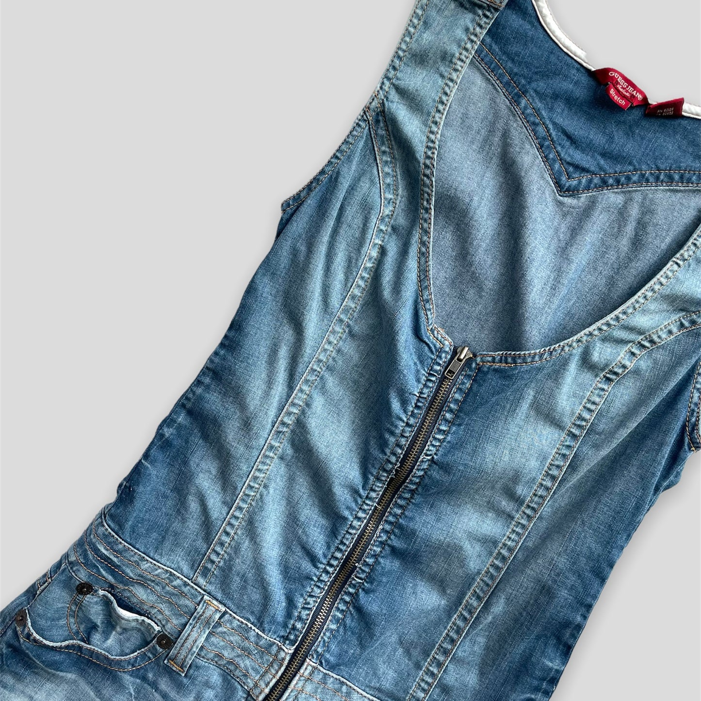 Blue Guess Sleeveless Denim Zip Up Romper - Medium