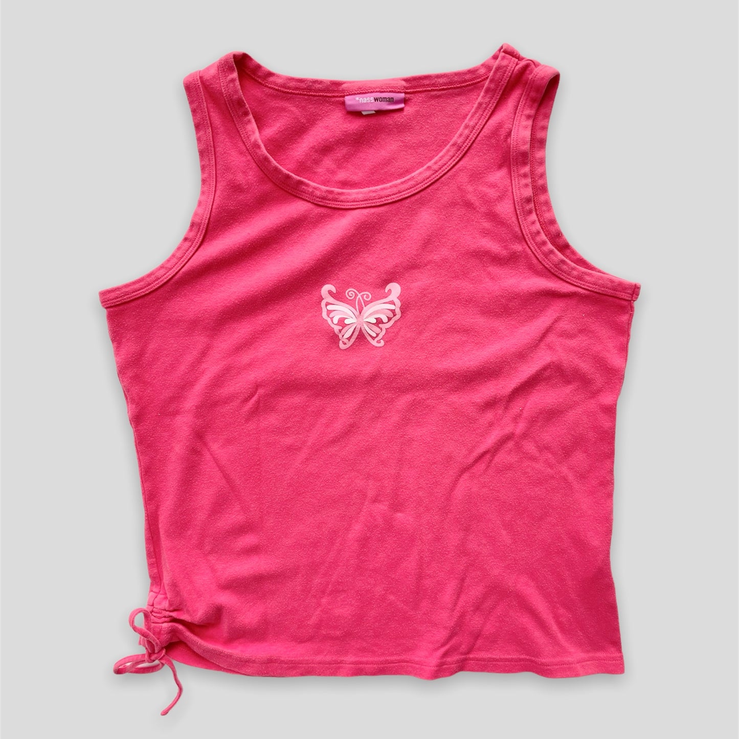 Pink Butterfly Ruched Tank Top