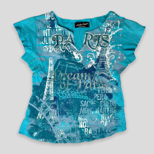 Blue Y2K Paris Baby Tee - Zoehify 