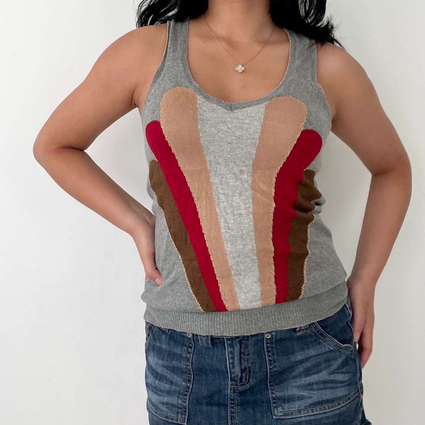 Maje Grey Silk & Cashmere Knit Tank Top - Small