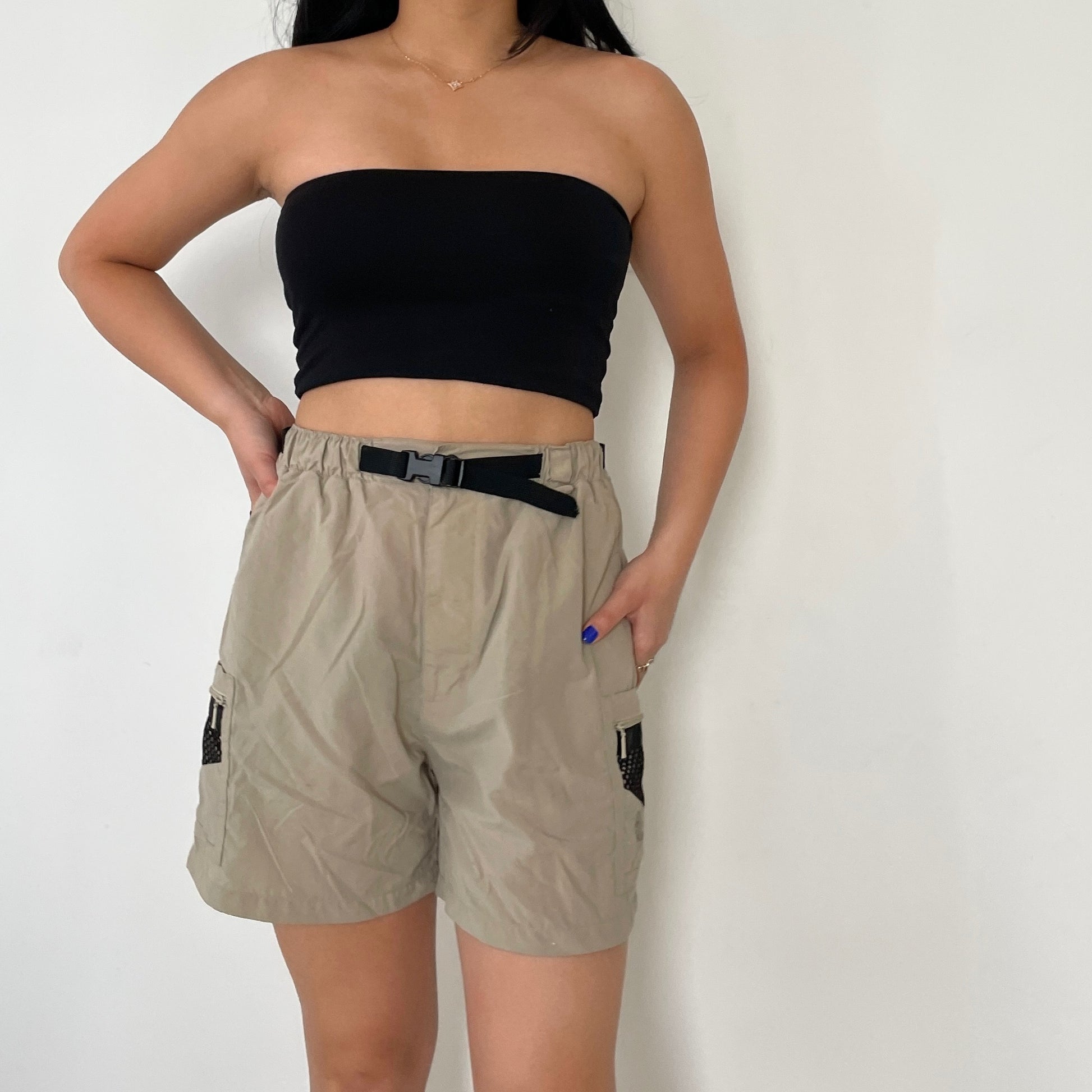 Khaki Buckle Cargo Shorts - Zoehify 