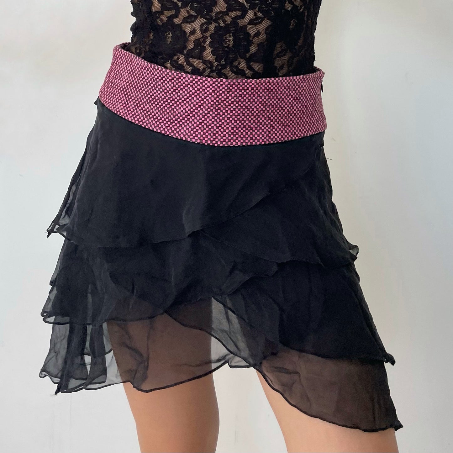 Alice + Olivia Black Tiered Ruffle Silk Skirt - W28/Medium