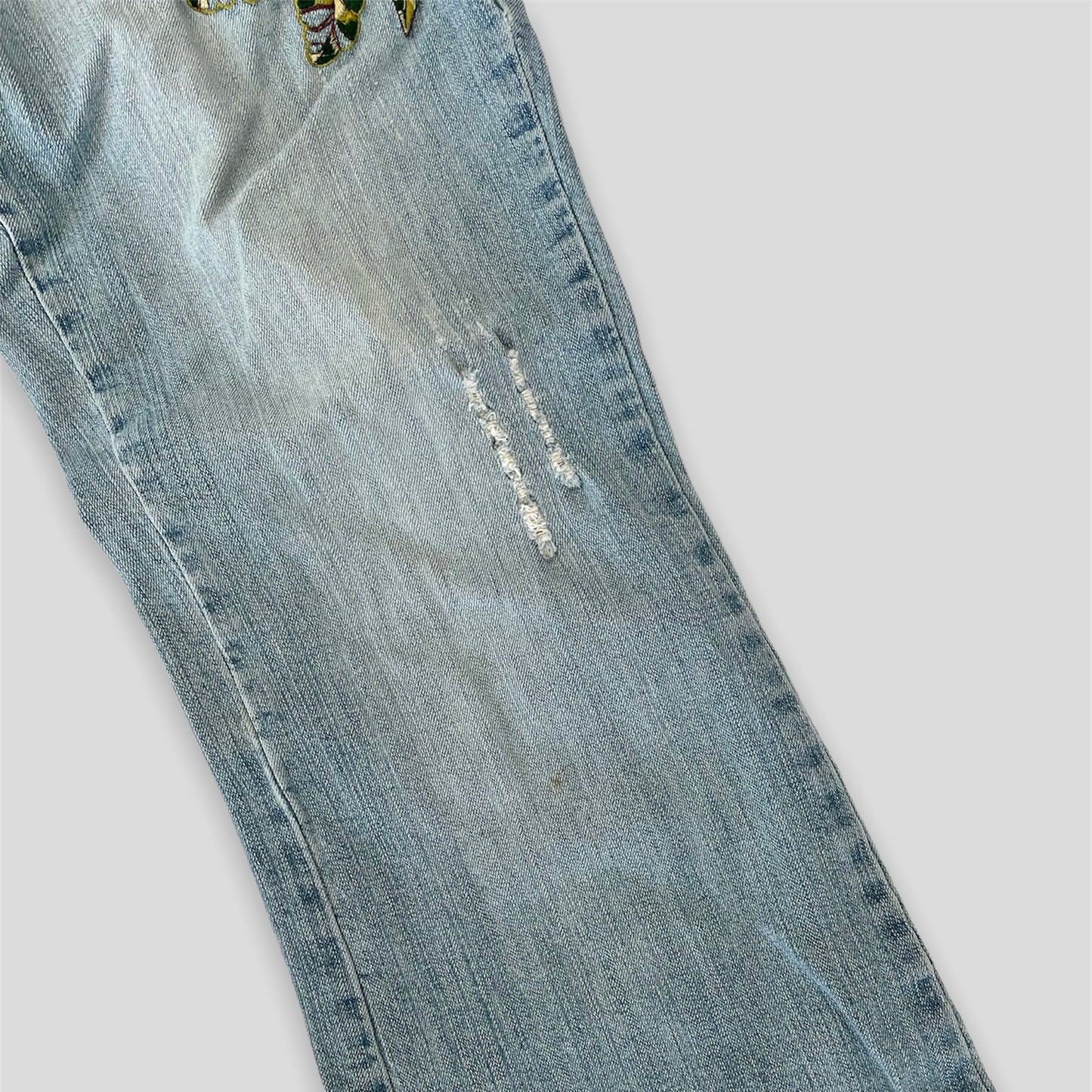 725 Originals Blue Flared Butterfly Embroidered Jeans - W34/L30