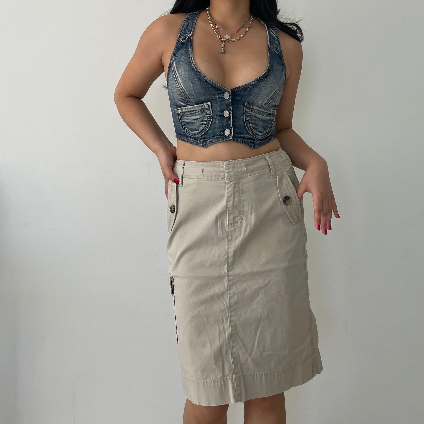 Liz Claiborne Khaki Cargo Midi Skirt