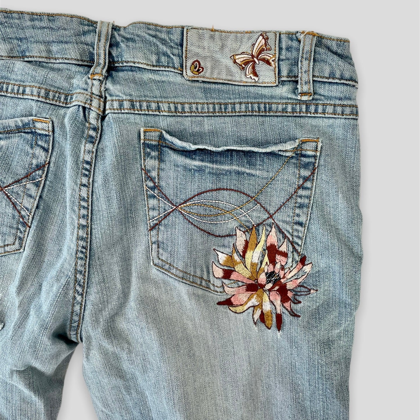 725 Originals Blue Flared Butterfly Embroidered Jeans - W34/L30