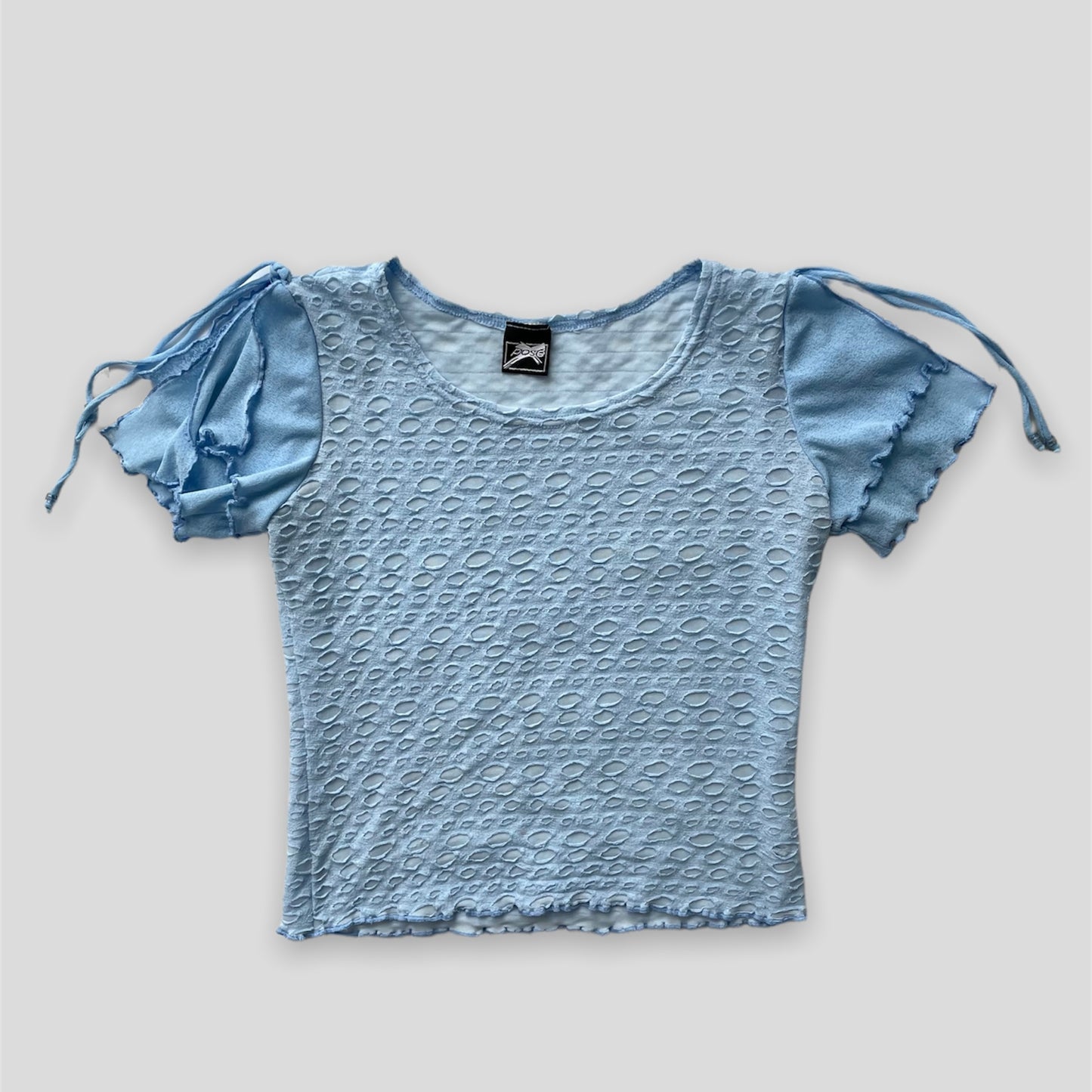 Light Blue Fairycore Ruffle Sleeve Textured Tee