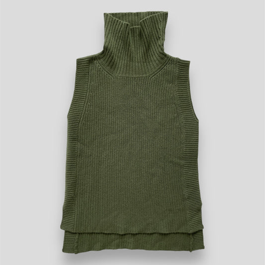 Gentle Herd Olive Green Sleeveless Merino Wool Turtleneck Top - Medium