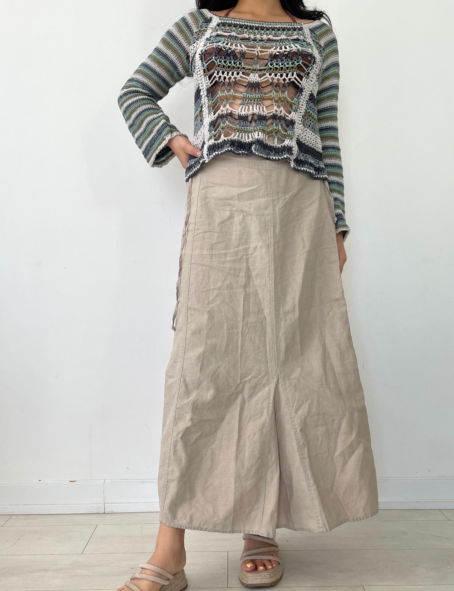 Beige Sarah Pacini Linen Maxi Skirt