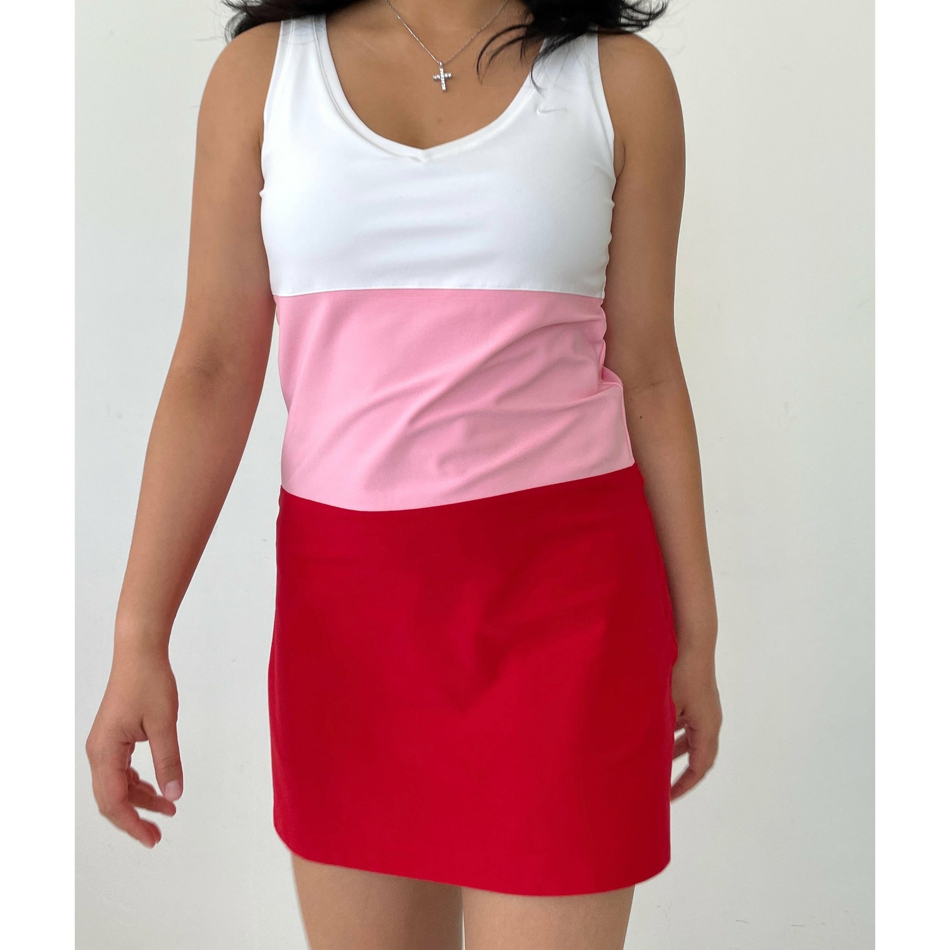 Red, Pink, and White Colour Block Nike Tennis Dress Red, Pink, and White Colour Block Nike Tennis Dress