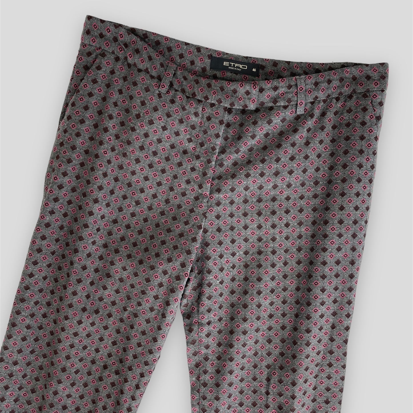 Etro Grey and Pink Diamond Printed Straight Leg Trousers - IT 46/W33/Large