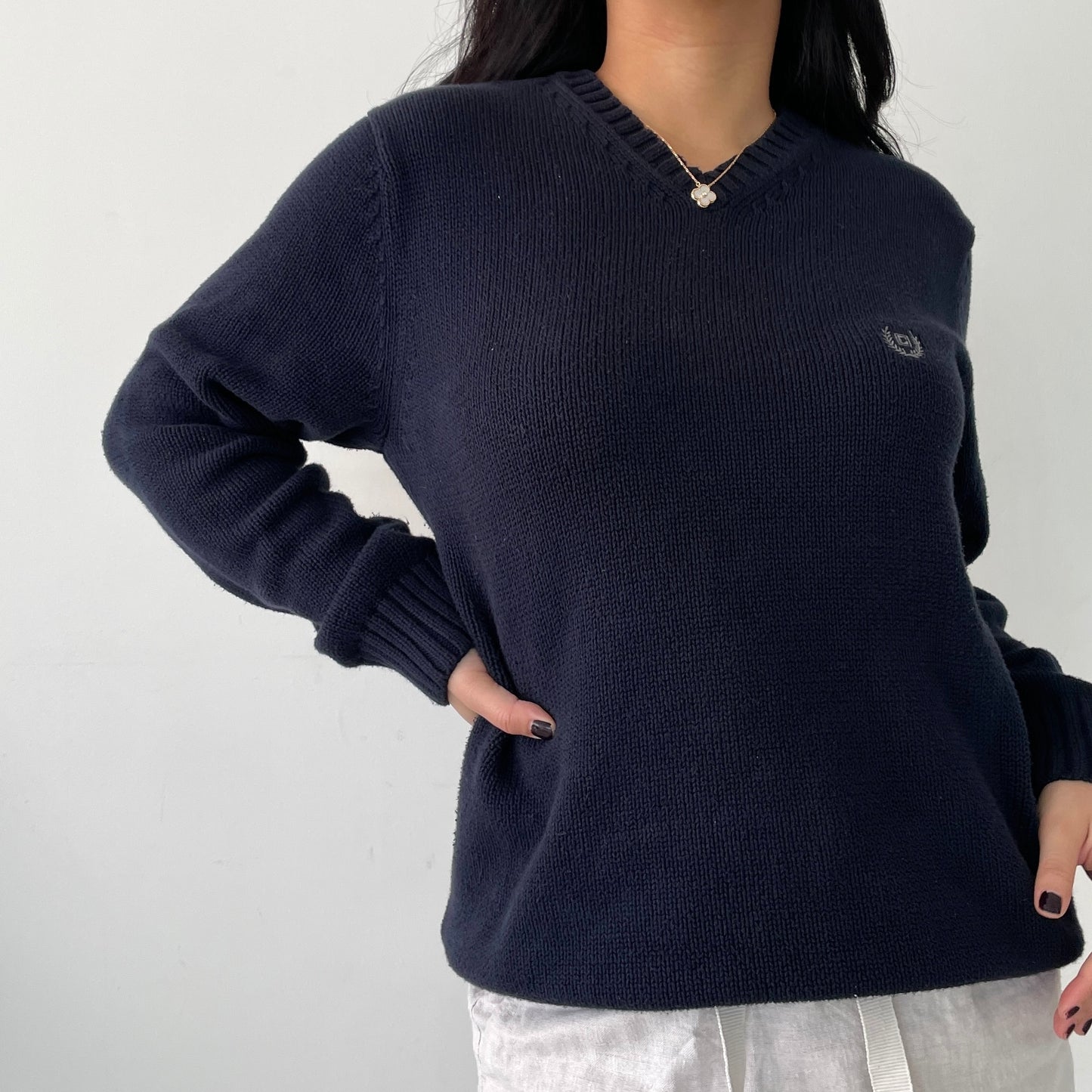 Chaps Navy Long Sleeve V Neck Jumper - Large