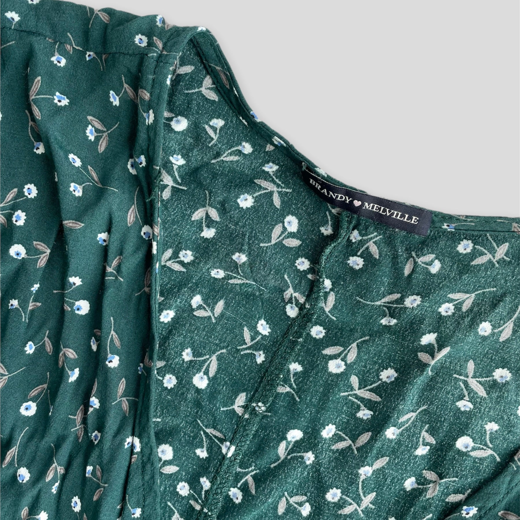 Green Brandy Melville Floral Print Wrap Dress One Size V Neck Short Sleeve  Retro