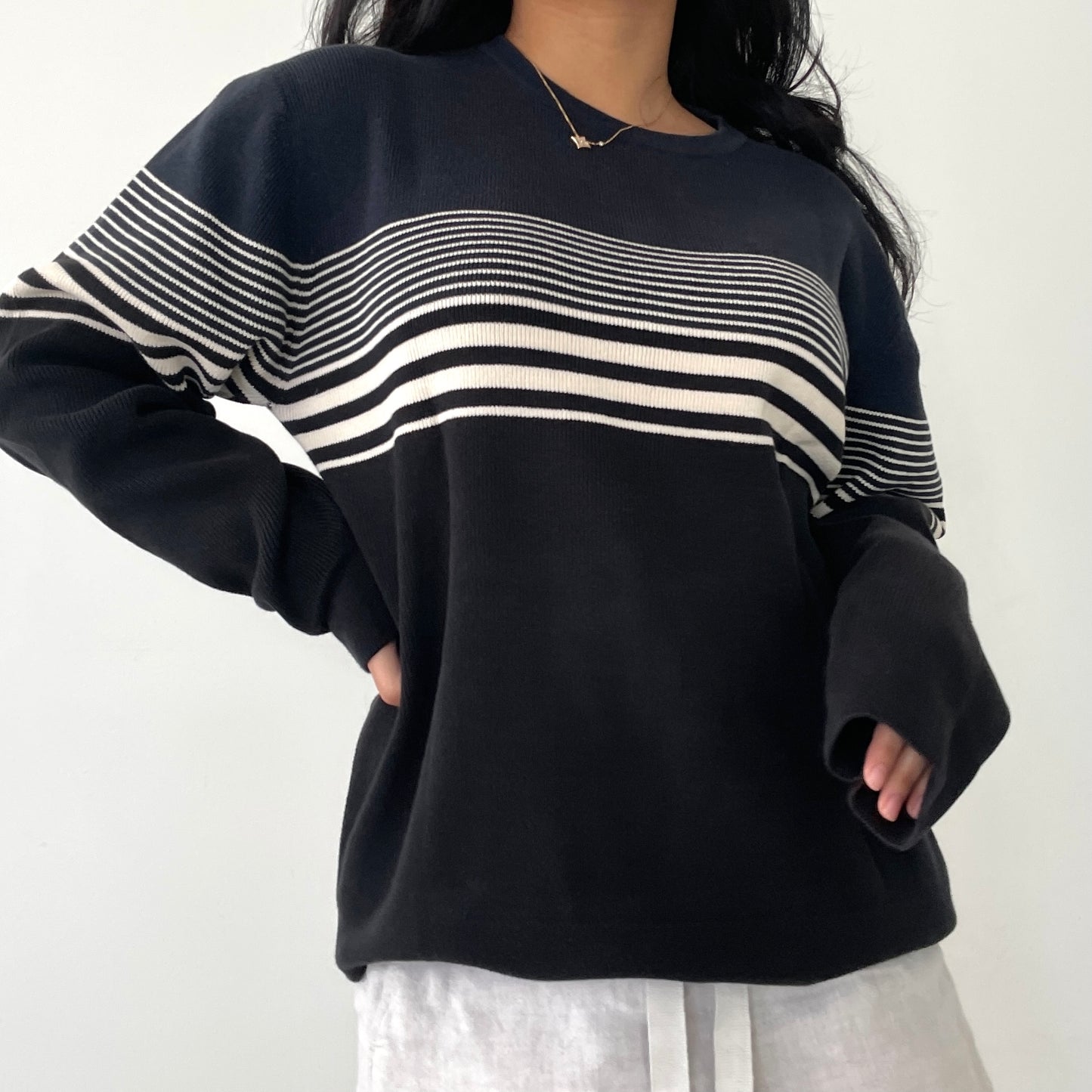 Navy & White Striped Knit Jumper