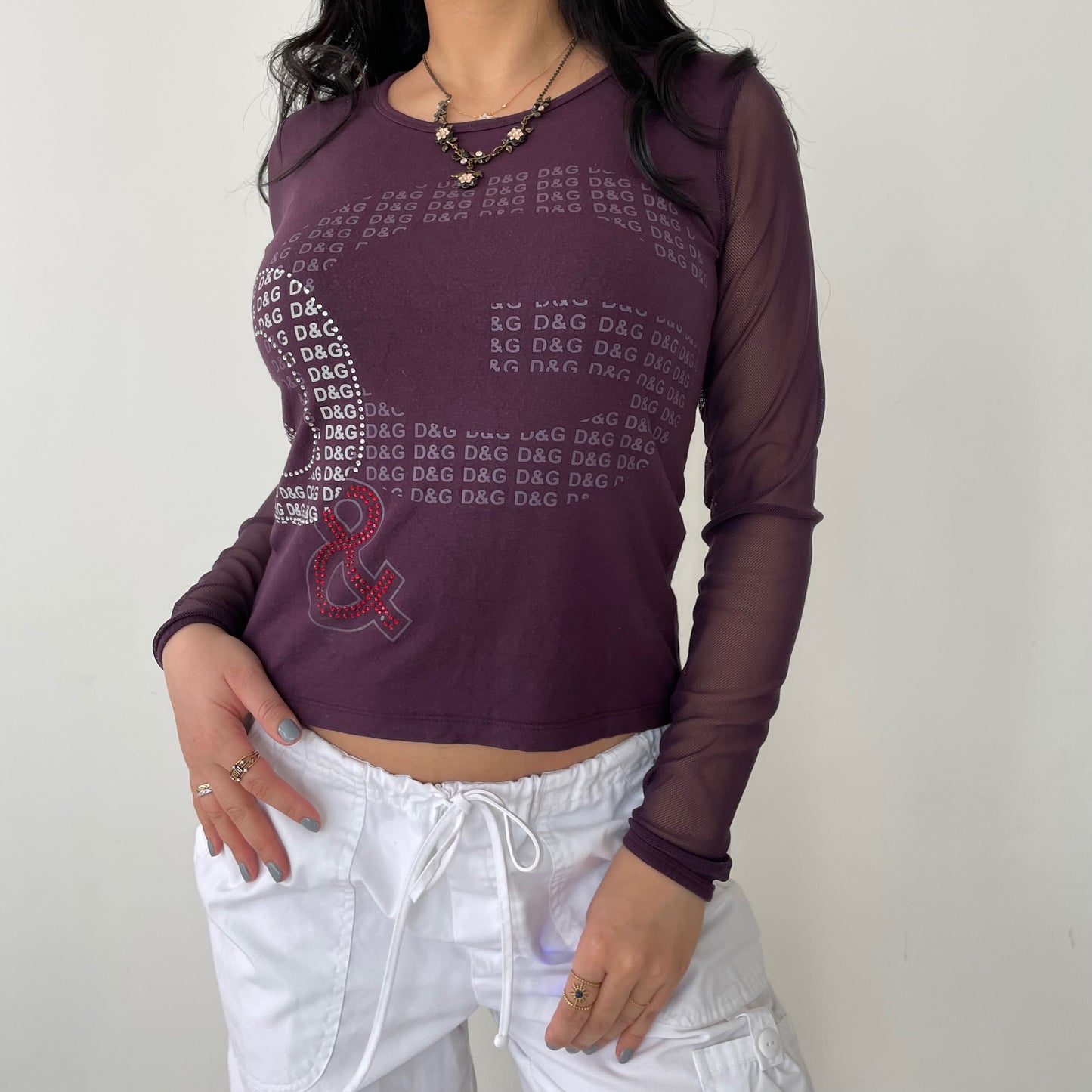 Dolce and Gabbana Plum Purple Long Sleeve Mesh Graphic Tee - Small/Medium